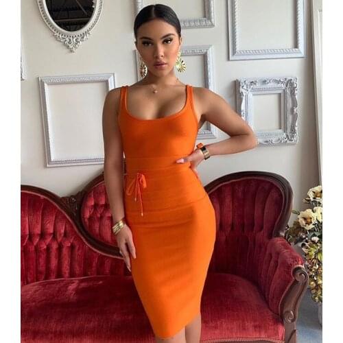 Bodycon Bandage Dress Women Vestidos Verano 2019 Summer Sexy O Neck Orange Blue Celebrity Party Dresses