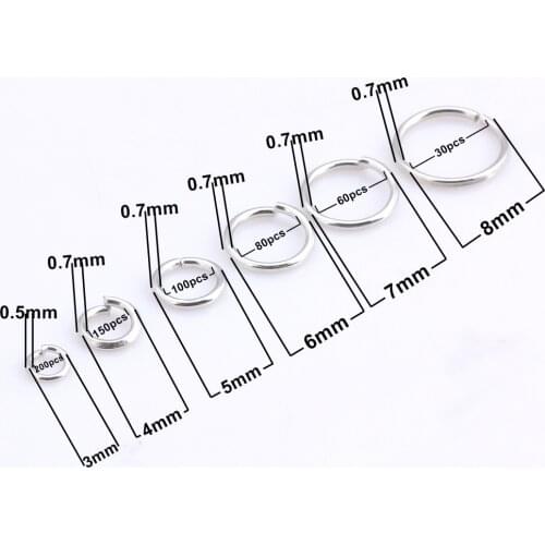 OlingArt 620pcs Dia 0.7MM Rhodium plating Jump Ring 3mm/4mm/5mm/6mm/7mm/8mm link loop Mixed size DIY Jewelry making Connector