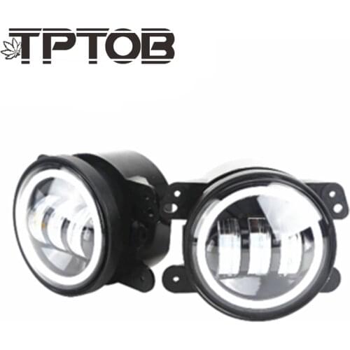 TPTOB 2PCS DOT 4 Inch Round Wrangler Led Fog Lights 30W 6000K White Halo Ring DRL Off Road Fog Lamps For Jeep Wrangler JK TJ LJ