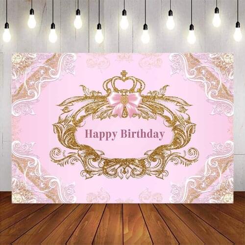 Pink girl birthday backdrop 7x5ft happy birthday party decoration gold glitter princess birthday photo booth background custom