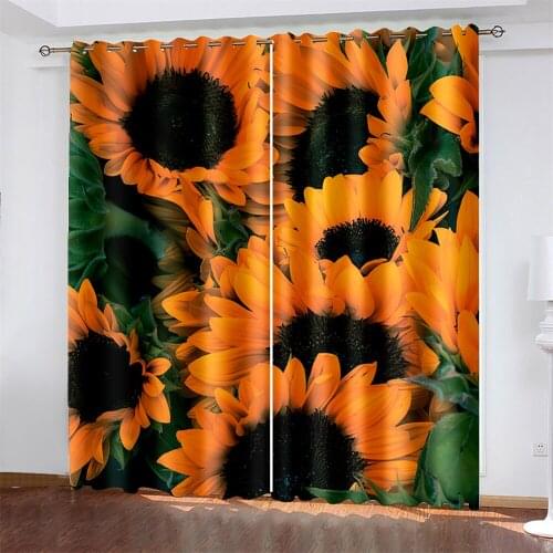 Sunflower Printed Woven Curtains Bedroom Blackout Curtains with Two Independent Curtains on The Left and Right