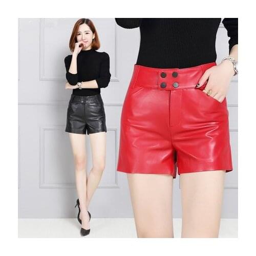 Top brand Women Sheep 2020 Leather Large Size Wide Leg Shorts KS7 high quality