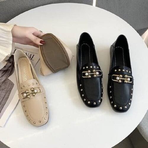 Large size 35-40 ladies single shoes spring and summer new fashion square toe shallow mouth small leather shoes