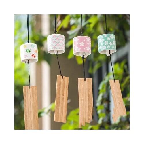 Japanese Cherry Ceramic Chime Hanging Ornaments Bedroom Cute Girl Christmas Birthday Gift Bell Pendant Door Decoration