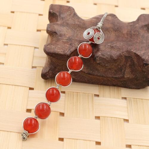 YJXP Silver Plated Wire Wrap Red Agates Round Beads Straight Line Pendant For Women Jewelry
