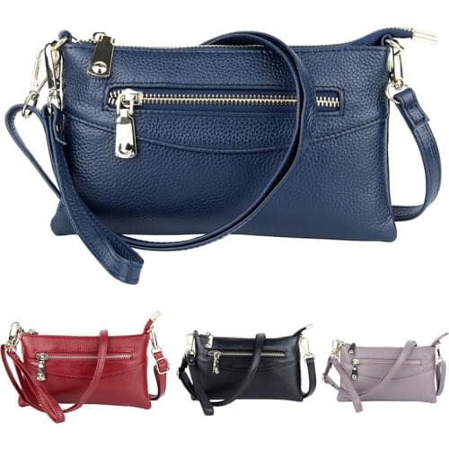 Best Design Small Girl Phone Messenger Bag Crossbody Zipper Clutch Purse Fashion Blue/Black 4 Colors Genuine Cow Leather Handbag