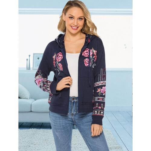 KHALEE YOSE Thick Warm Floral Embroidery Hoodies Jackets Autumn Long Sleeve Pockets vintage Hooded Winter Streetwear 3XL Women