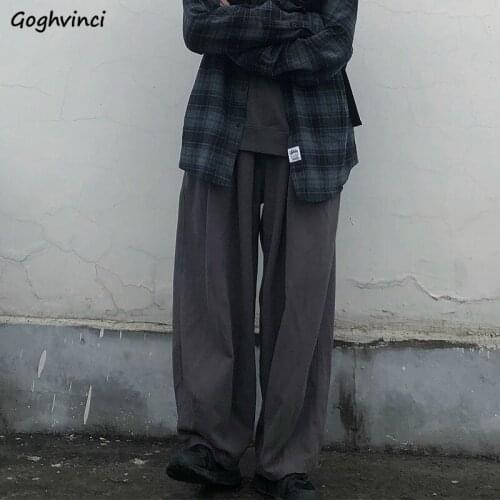 Women Casual Pants Wide Leg Loose Japanese Style All-match Solid Womens High Waist Cargo Streetwear Simple Ulzzang Harajuku Chic