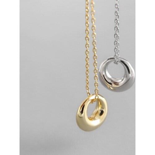 925 Sterling Silver Hollow Out Gold Round Necklace Chunky Hoop Charm Necklaces Geometric Circle Dainty Necklace Women