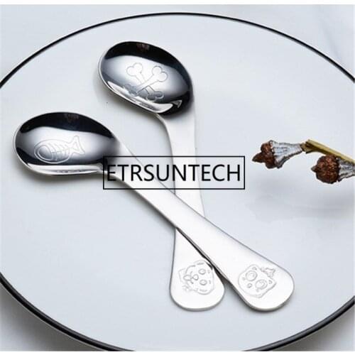 100pcs Stainless Steel Spoon Creative Cat Dog Coffee Ice Cream Spoon Children Practical Spoon Tableware Tool