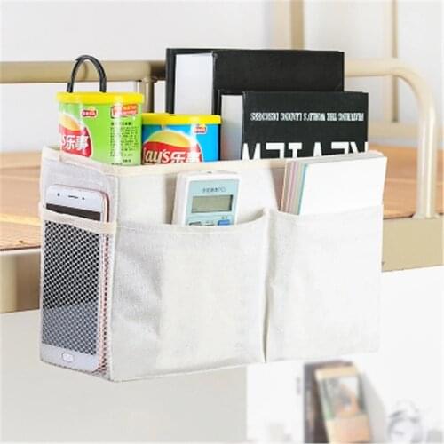 2PCS Bedside Storage Organizer Multi-Pocket Waterproof Storage Bag with Iron Hanging Rack Dormitory Canvas Storage Pouch