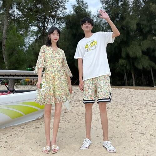 【 2221】2021 new couples wear floral dress men T-shirt set couples clothes couples clothing