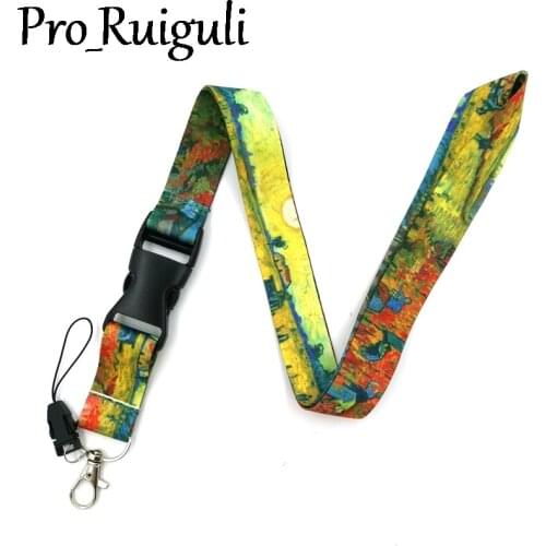 30pcs Van gogh Red Vineyards at Arles Lanyards Cool Neck Strap Phone Keys ID Card Holder Lanyard DIY Hang Rope webbings ribbons