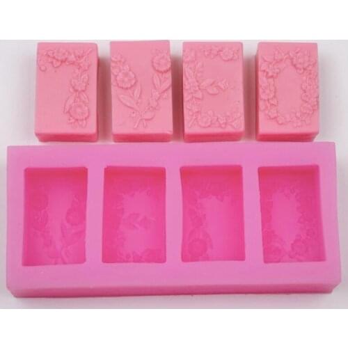 4 cavity Silicone soap mould flower rectangle shape handmade soap mold incenso stampo in gesso Fondant cake mold DIY tools