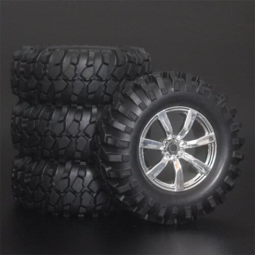 4x 1.9Inch 96mm Rubber Tires Plating Wheel Rims For D90 D110 SCX10 CC01 RC Rock Crawler Truck Climbing Off-Road Car
