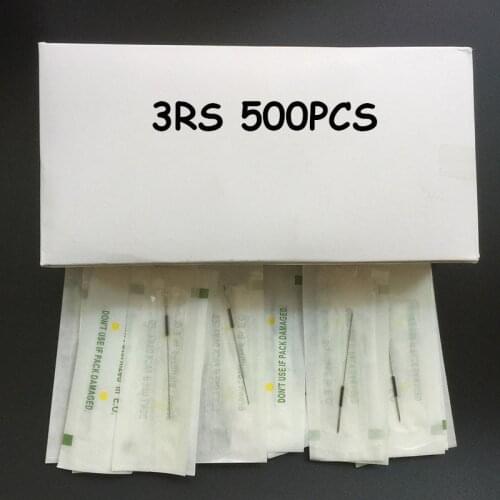500PCS 3RS Eyebrow Needles Sterilized Permanent Makeup Tattoo Needle For Machine Round Secant Lip Line Bleached Lips 0.35x50mm