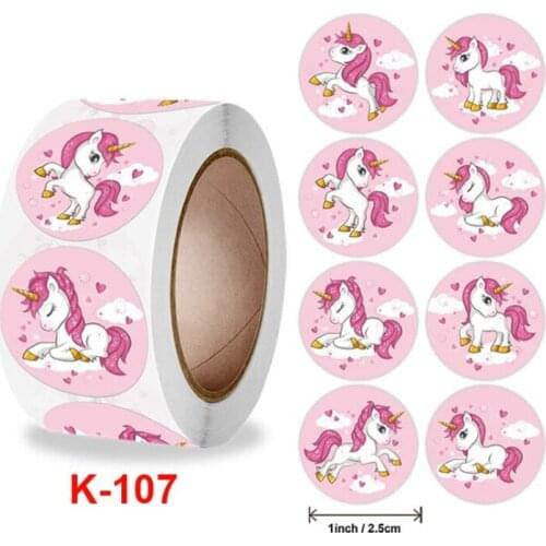 Pink /Green Unicorn Sticker 500 pcs /roll 2.5cm Colorful Owl scrapbooking Round shape teacher children reward label seal paste
