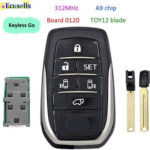 6 Button Keyless Go Smart Remote Key Fob 312MHz A9 Chip for Toyota Board 0120 with TOY12 Balde