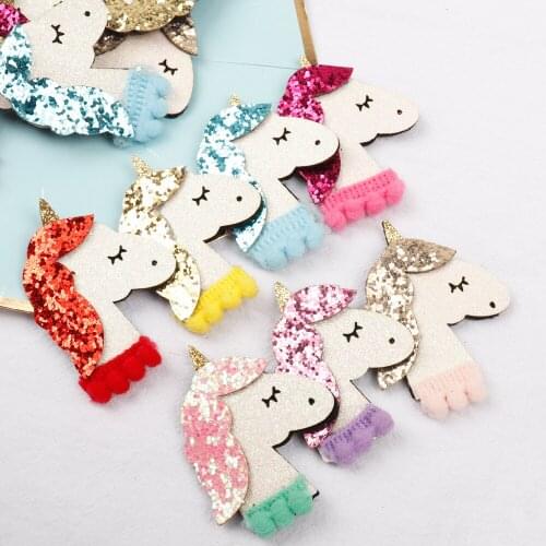 AHB 7pcs Shiny Felt Paillette Padded Patches Glitter Unicorn Appliques for Craft Clothes Sewing Supplies DIY Hair Bow ornament