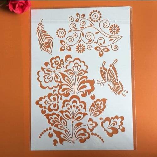 A4 Butterfly flower Floral DIY Stencils Wall Painting Scrapbook Coloring Embossing Album Decorative Paper Card Template