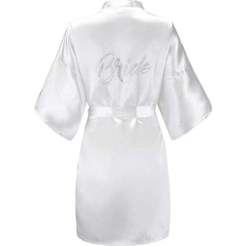 Satin Faux Silk Wedding Bride Bridesmaid Robes,White Bridal Dressing Gown/ Kimono Bathrobes,"BRIDE""BRIDE MAID" Graphic on Back