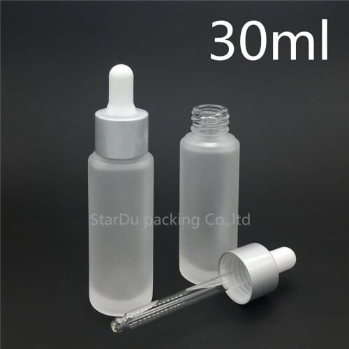 Free shipping 500pcs 30ml frost transparent glass essential oil bottle with dropper, 1oz cosmetic packaging glass bottle