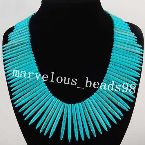 Free shipping Fashion Jewelry Blue Howlite Beads Steel Needle Necklace 17.5" A0176