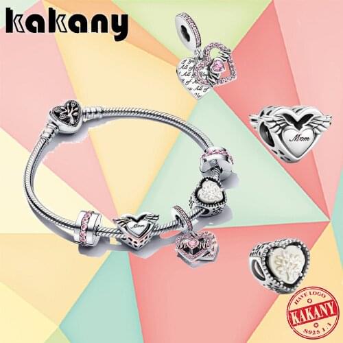 2021 New High Quality Mothers Day Series 100% 925 Sterling Silver Heart-shaped Wings Bracelet Set, Fashionable Girl DIY Jewelry