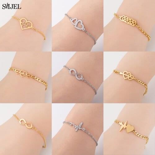 Stainless Steel Love Heart Infinity Bracelets For Women Party Gift Fashion Joyas de Charm Bracelets Jewelry Valentines Gift