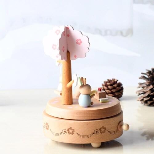Cartoon Bunny Wooden Music Box Rotating Music Box for Student Birthday Gift music box boxes for gifts