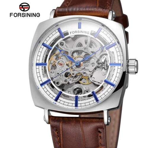 Forsining 2020 New Fashion Mechanical Watch Business Square Transparent Steel Slim Mesh Clock relogio masculino Waterproof