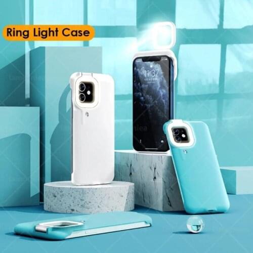 For IPhone 12 Pro 11 Phone Case Fill Light Selfie Beauty Ring Light Flash Case Capa Stable Shell for IPhone XR X XS 7 Plus