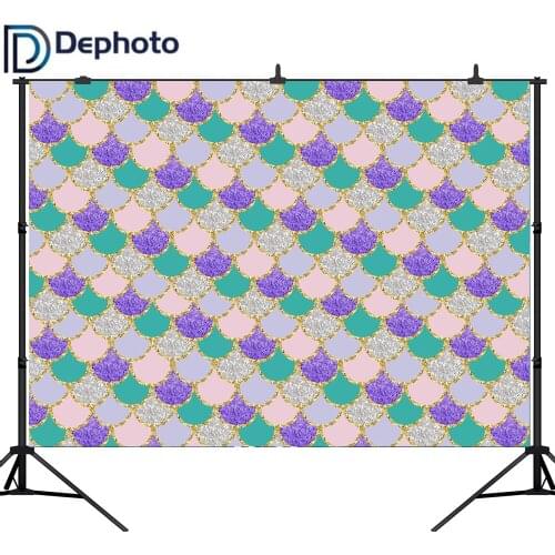 DePhoto Little Mermaid Fish Scales Wall Baby Shower Photography Backdrop Birthday Party Photographic Background For Photo Studio
