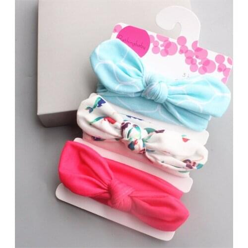 3pcs/lot Rabbit Ears Elastic Wave Point Bowknot Headband hair clips for girls Ball Knitting Headband Elastic Handmade Bow