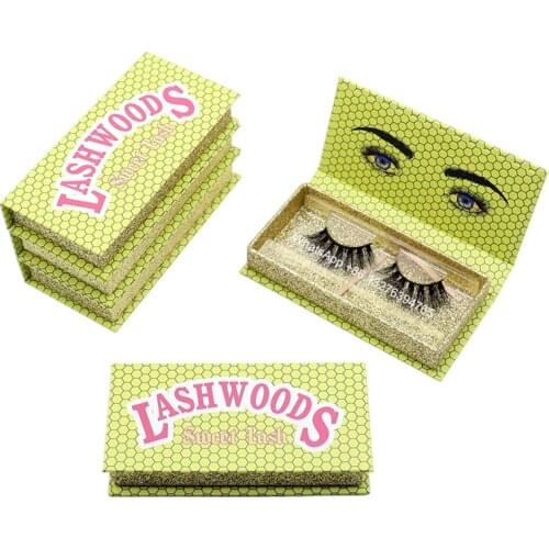 Hot Sale Yellow Lashwoods Lashes Cases Wholesale 20PCS Custom Mink Eyelashes Packaging Box Handmade Mink Lashes Makeup Tools