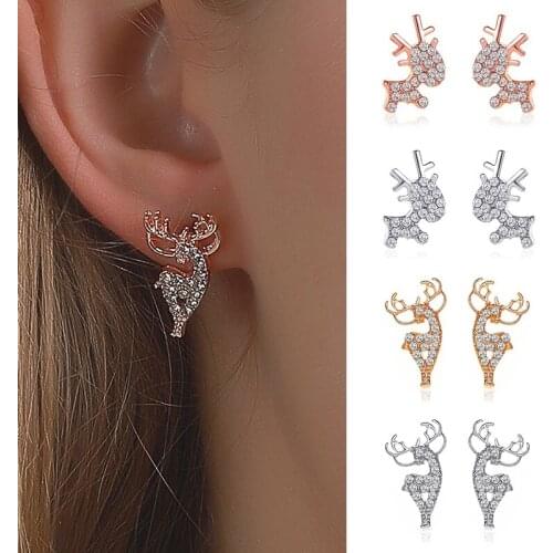 Dainty White Zircon Elk Stud Earrings Temperament Cute Deer Crystal Earrings for Women Christmas Earrings Jewelry Xmas Gifts