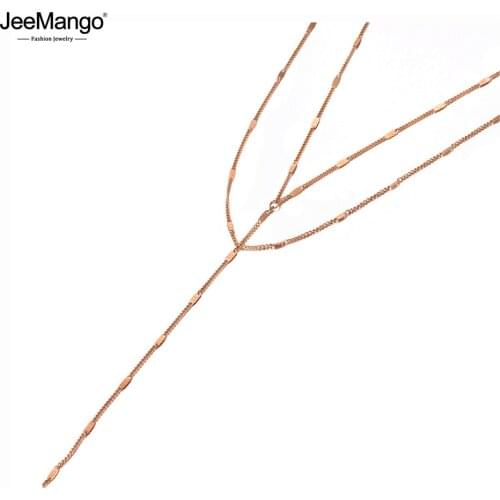 JeeMango Fashion 316L Stainless Steel Double-layer Chain Choker Necklace Bohemia CZ Crystal Pendant Necklace For Women JN20116