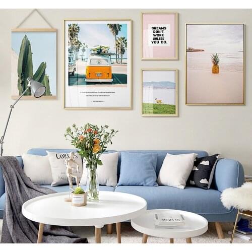 Green Cactus Green Plant Flower Creative English Canvas Painting Nordic Style Art Wall Picture for Living Room Unframed Decor