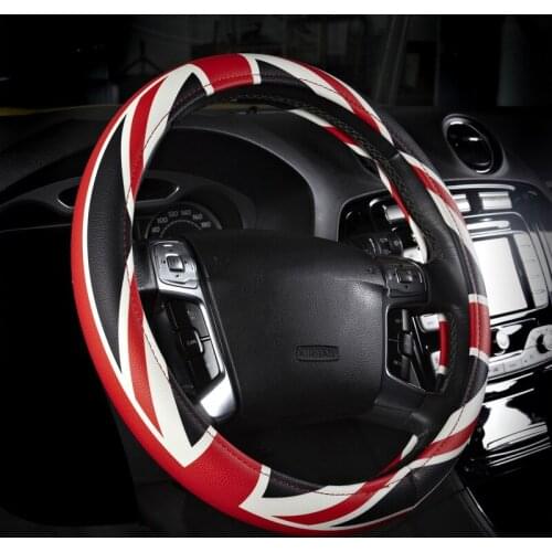Leather steering wheel cover UK flag printed auto sport winter fur steering wheels covers racing car interior accessories 38cm