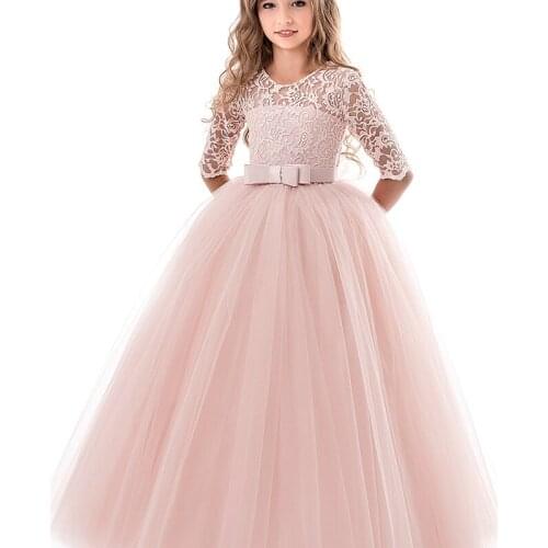 Flower Girls Birthday Banquet Lace Stitching Dress Elegant Girl Evening Party Dress Princess Flower Girls Eucharist Party Dress