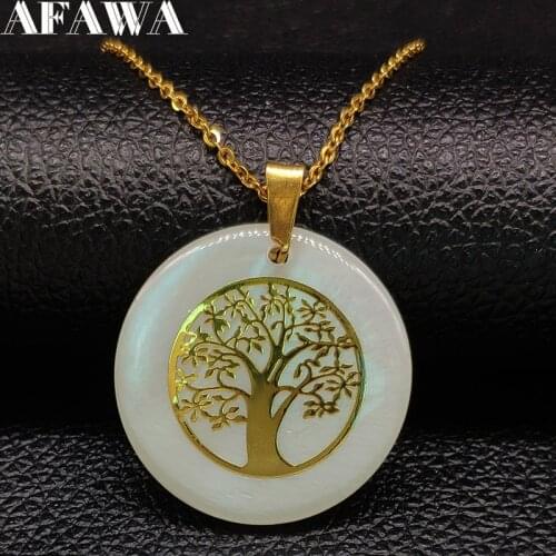 Fashion Shell Stainless Steel Necklace for Women Gold Color Tree of Life Statement Necklace Jewelry bisuteria mujer N1879