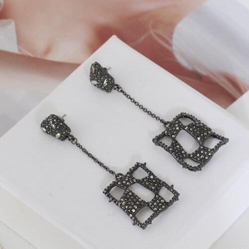 Trendy Puff Checkerboard Square Hollow Box Fashion Earrings