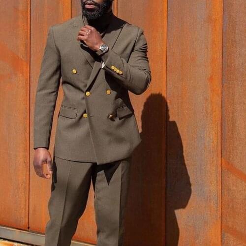 Fashion Custom Made Double Breasted Peak Lapel Men Suits Wedding Tuxedos Terno Masculino Groom Prom Blazer 2 Pcs Jacket+Pant