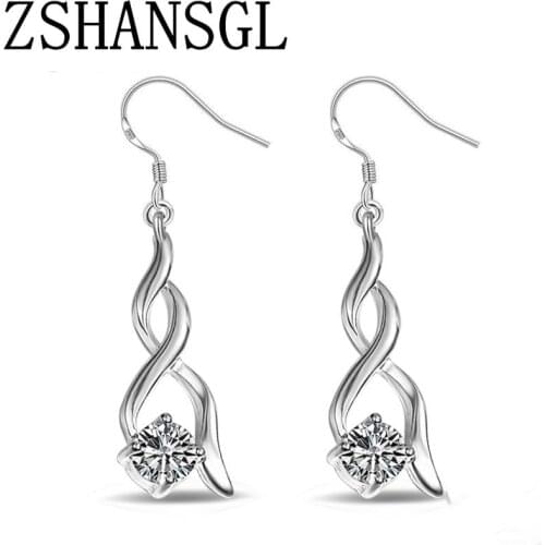 Fashion AAA Zircon Earrings Twisted shape Stud Earrings Long Earring with stamp for Best Friend Gift silver color jewelry