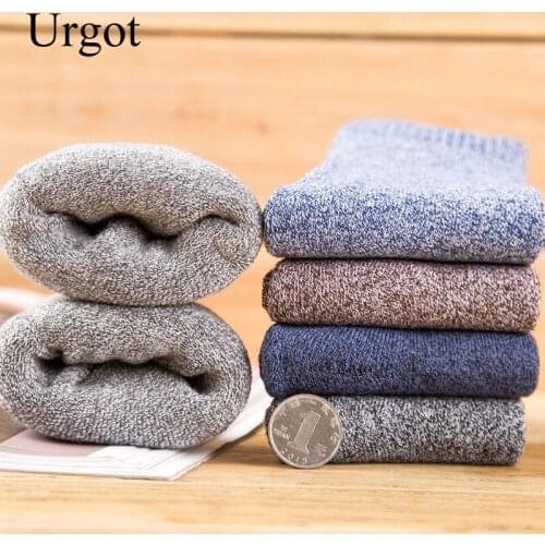 Urgot 5 Pairs Autumn Winter Mens Terry Socks Plus Velvet Thick Warm Towel Socks Mens Parallel Line Retro Business Casual Socks