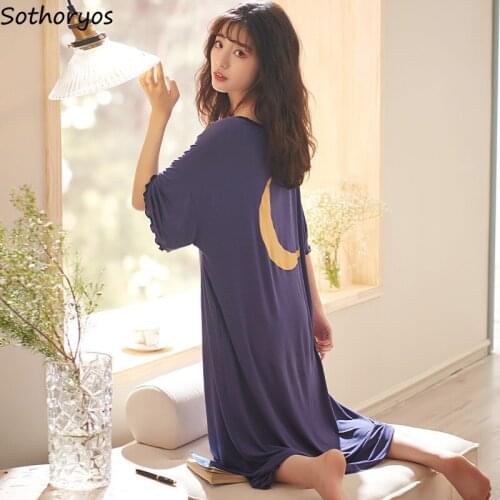 Nightgowns Women Short Sleeve O-neck Hollow Out Moon Printed Ruffles Cute Plus Size Loose Casual Fashion Mid-calf Sleepshirts