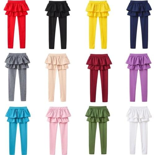 Spring and Autumn New Childrens Wear Girls' Solid Color Leggings Fake Two Pieces Multicolor Skirts Childrens Princess Skirts