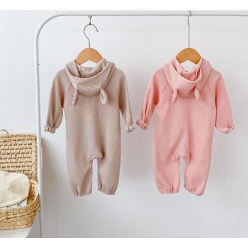 2021 New Baby Boy Bear Ear Hooded Romper Autumn Long Sleeve Infant Girl Jumpsuit Cute Toddler Clothes Cotton Newborn Romper