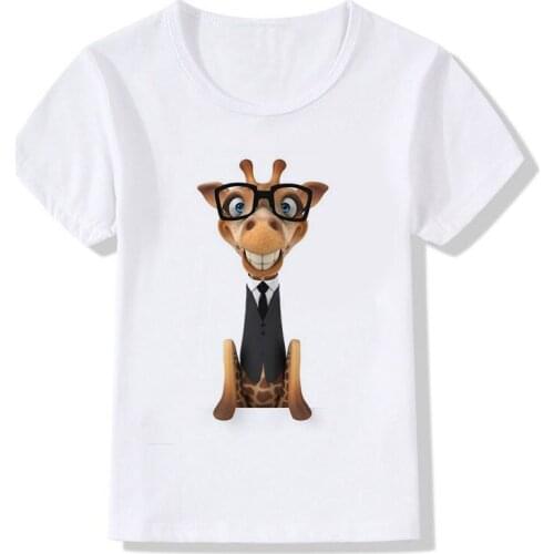 New Summer Tops Childrens Tees Cute Cartoon Funny Eyeglasses Giraffe 3D Printed T-Shirts Girls/Boys T Shirt Casual Kids Clothes