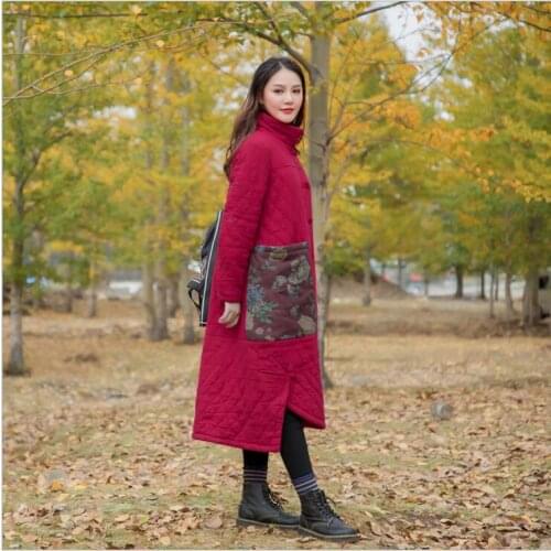 Original Chinese button Robe Cotton-padded clothes ramie loose leisure Winter jacket Warm Thick Lady Robe Girl Linen Cotton Coat
